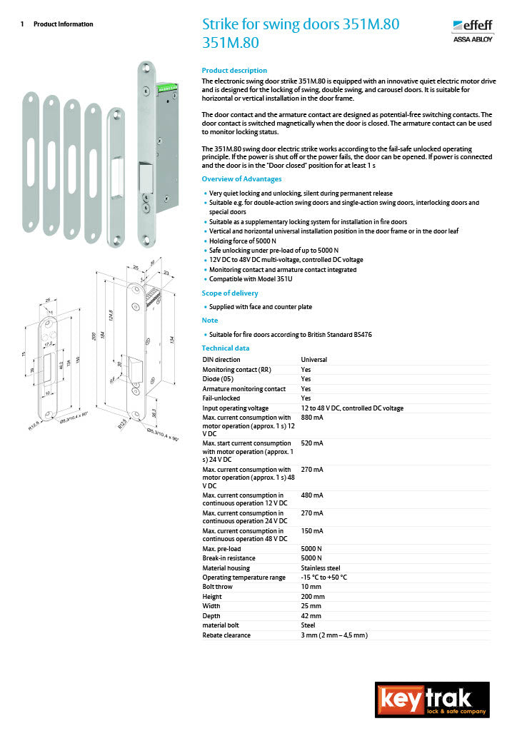 Abloy 351M.80 Flush Mount Electric Lock