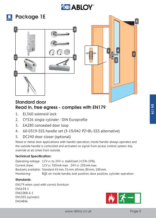 PDF showing components used in an Abloy EL560 Package 1E