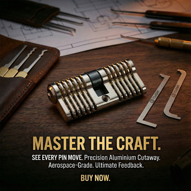 Dangerfield Aerospace Cutaway Practice Lock +Pins and Tweezers - Repinnable, Configurable Solid Metal Training Lock