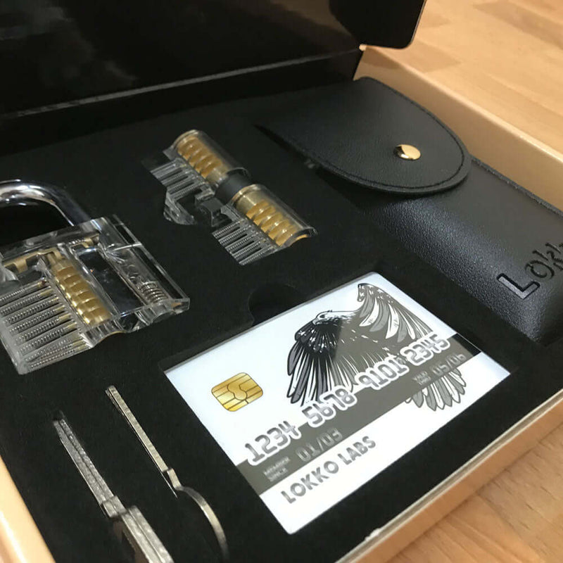Beginners Lock Pick Set in a box: Complete Lock Pick Kit, Spy Card Kit + Practice Locks and Dummies guide by Lokko