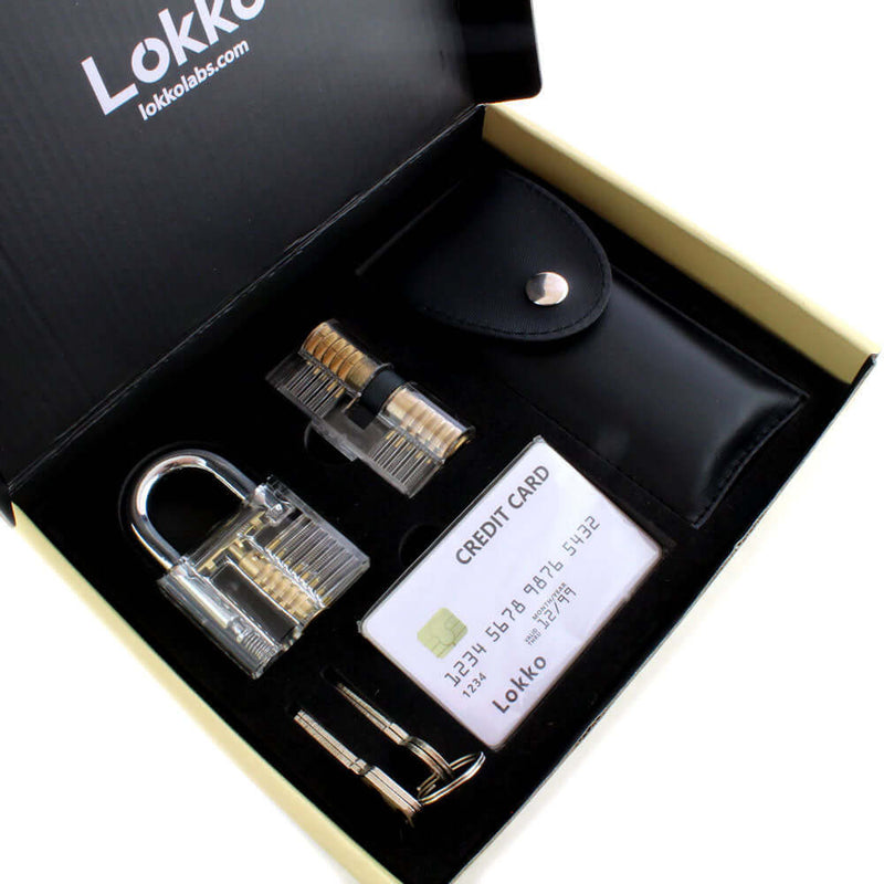 Beginners Lock Pick Set in a box: Complete Lock Pick Kit, Spy Card Kit + Practice Locks and Dummies guide by Lokko