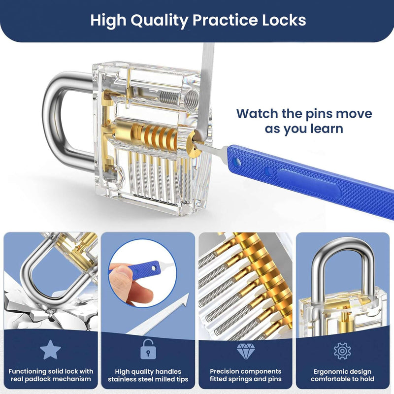Beginners Lock Pick Set in a box: Complete Lock Pick Kit, Spy Card Kit + Practice Locks and Dummies guide by Lokko