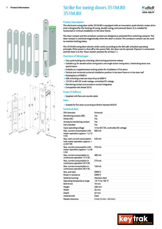 Abloy 352M.80 Electric Motor Lock – Keytrak